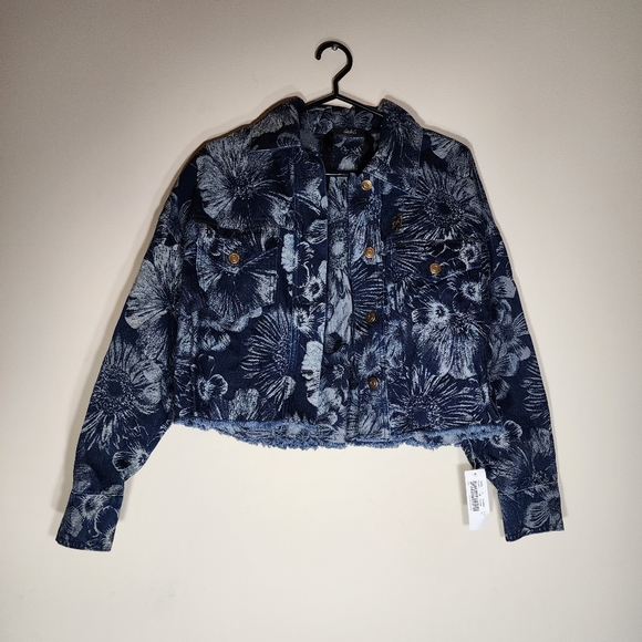 CARLA G. floral design blue denim long sleeves jean jacket - Picture 7 of 14